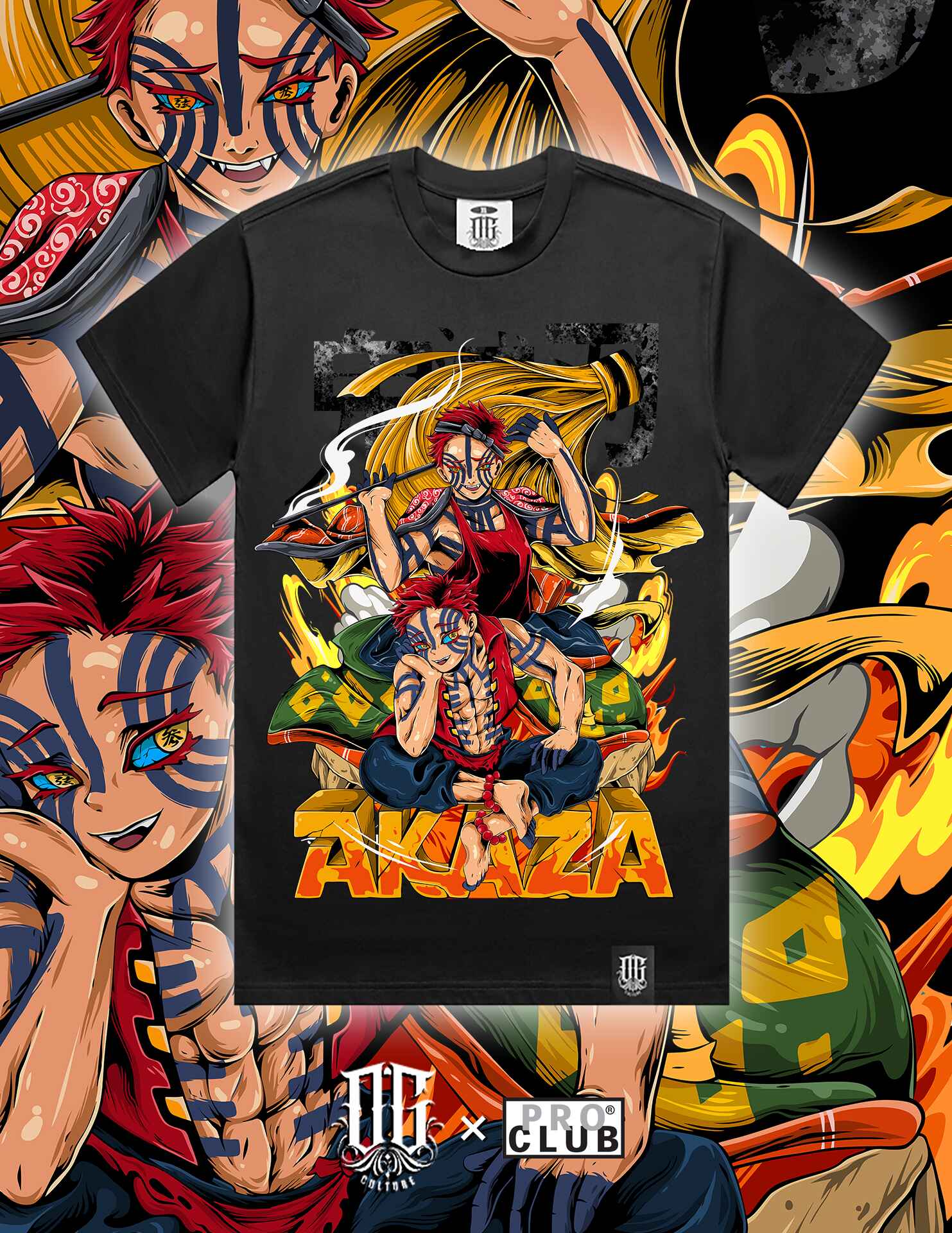 OG Culture X Pro Club Digital Printed Heavyweight Tee - Demon Slayer Akaza