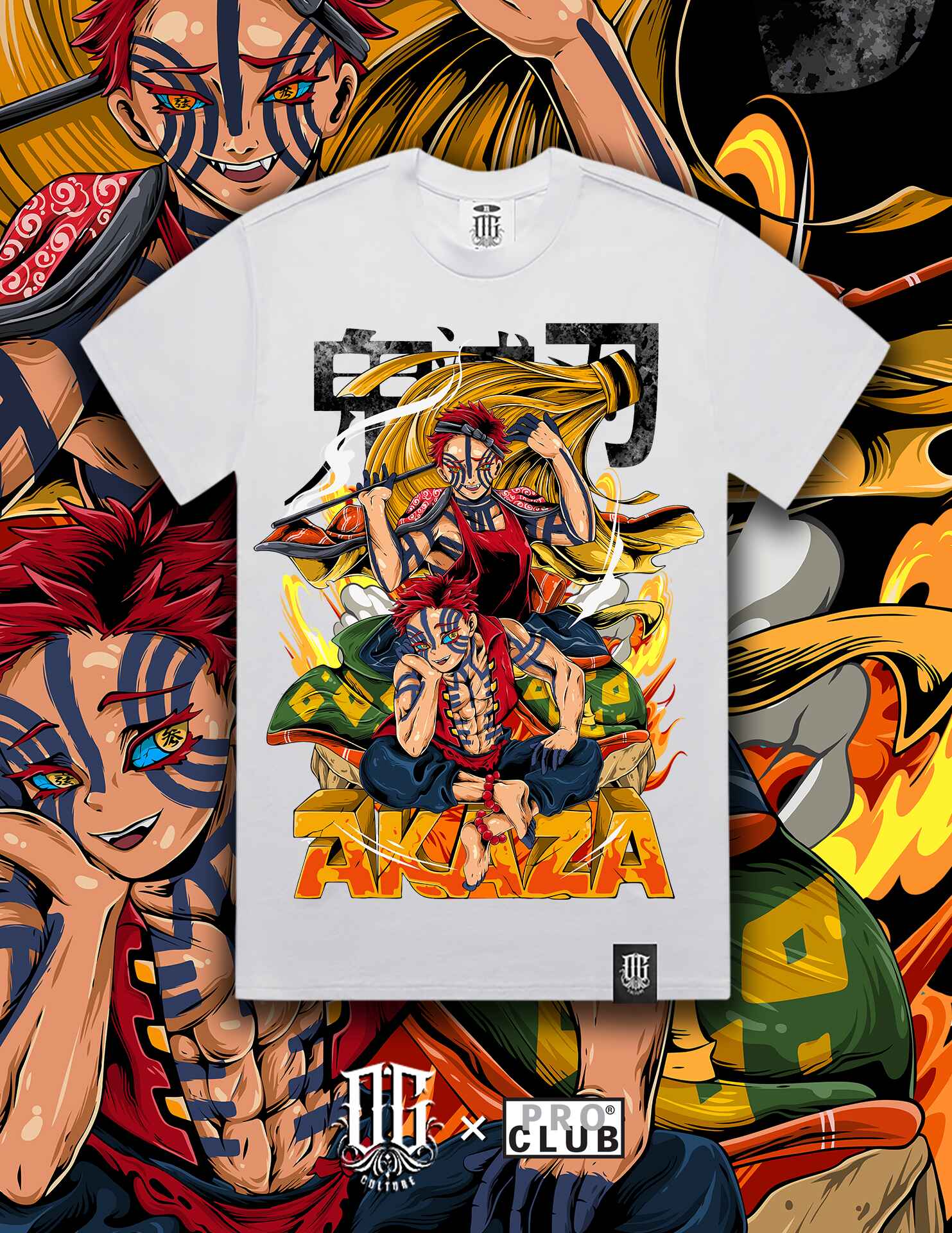 OG Culture X Pro Club Digital Printed Heavyweight Tee - Demon Slayer Akaza