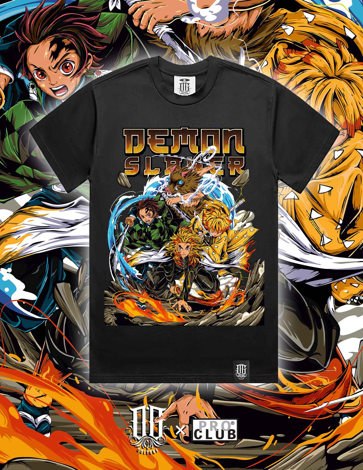 OG Culture X Pro Club Digital Printed Heavyweight Tee - Demon Slayer