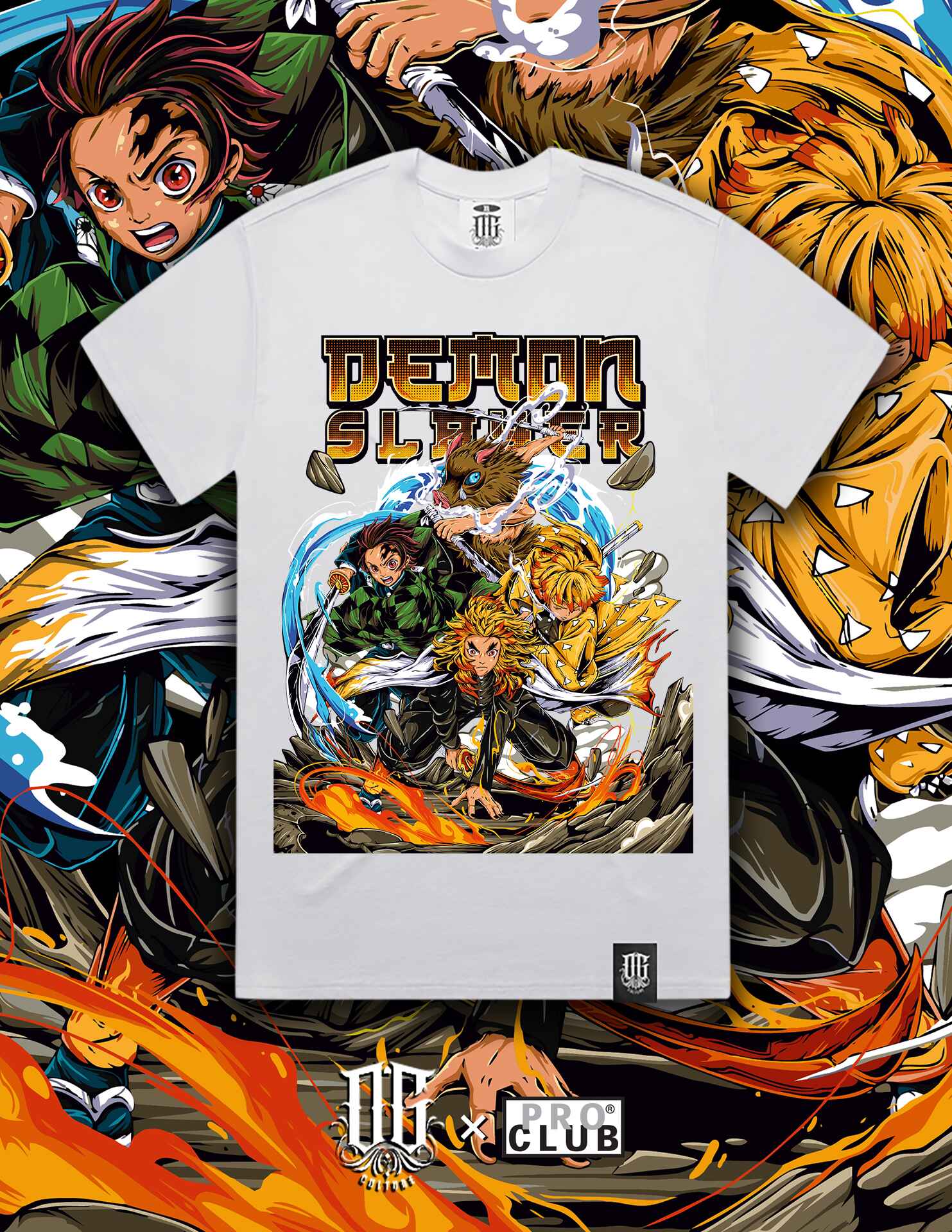 OG Culture X Pro Club Digital Printed Heavyweight Tee - Demon Slayer