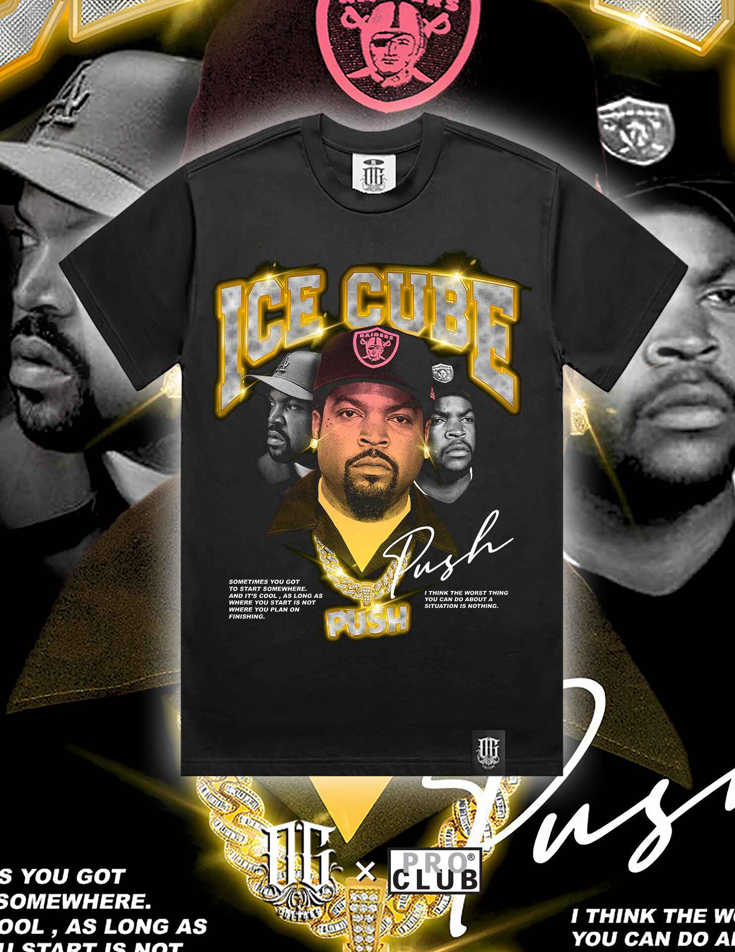 OG Culture X Pro Club Digital Printed Heavyweight Tee - Ice Cube Gold