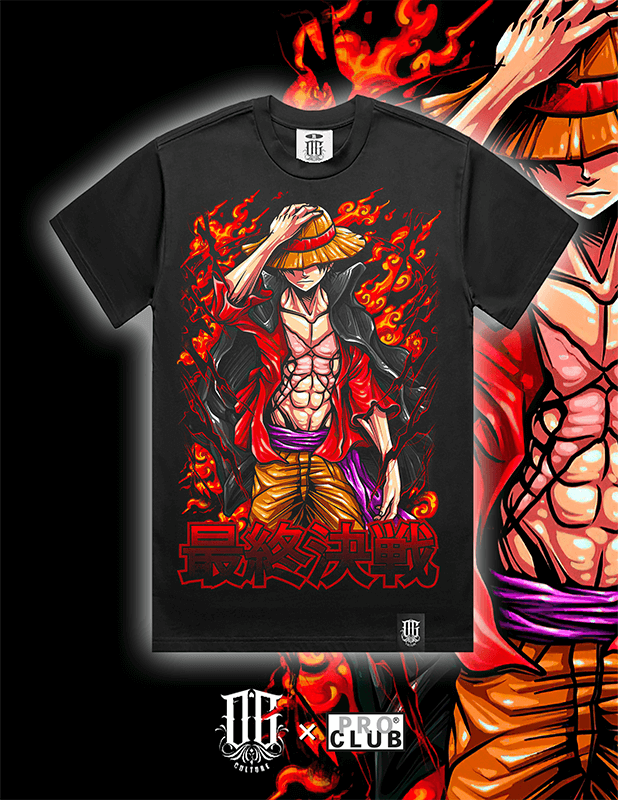 OG Culture X Pro Club Heavyweight Tee - One Piece Fire Luffy