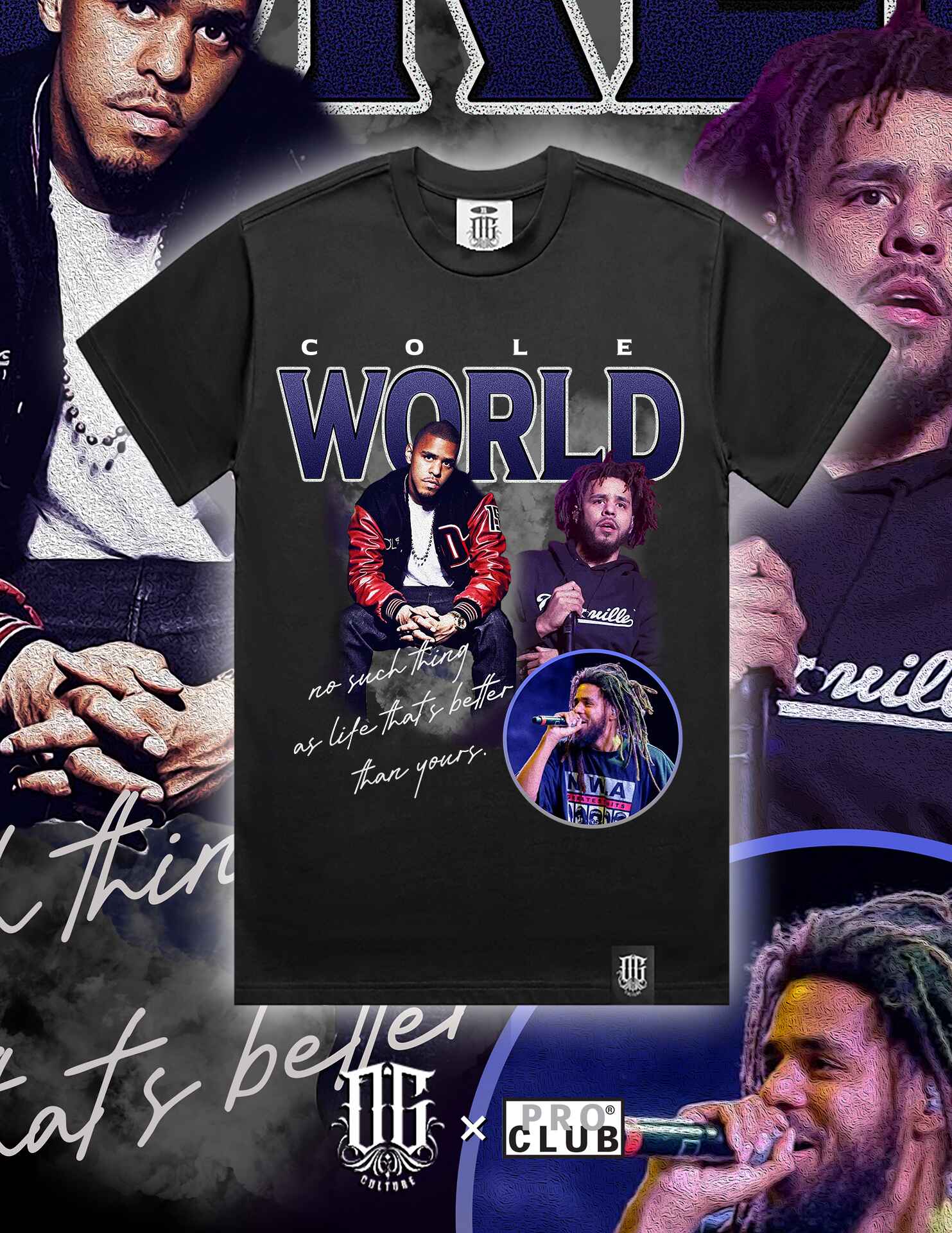 OG Culture X Pro Club Digital Printed Heavyweight Tee - J.Cole The World