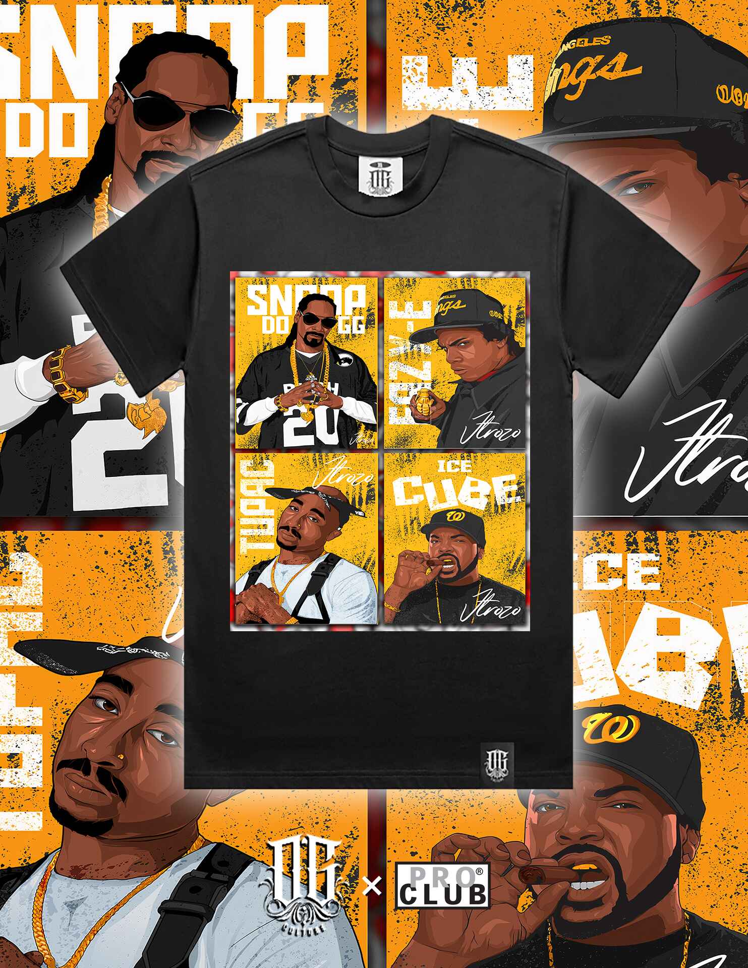 OG Culture X Pro Club Digital Printed Heavyweight Tee - Rapper Group