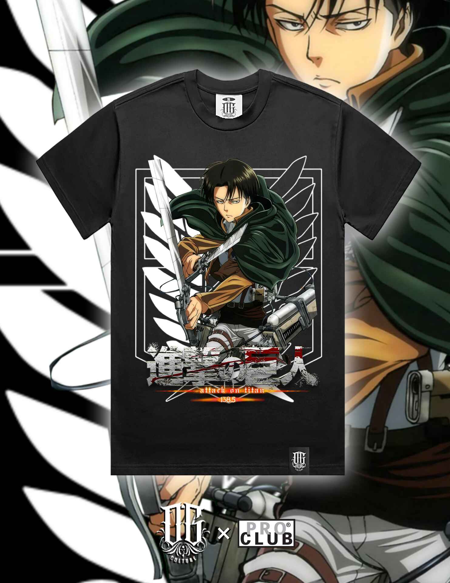 OG Culture X Pro Club Digital Printed Heavyweight Tee - Attack On Titan 1385