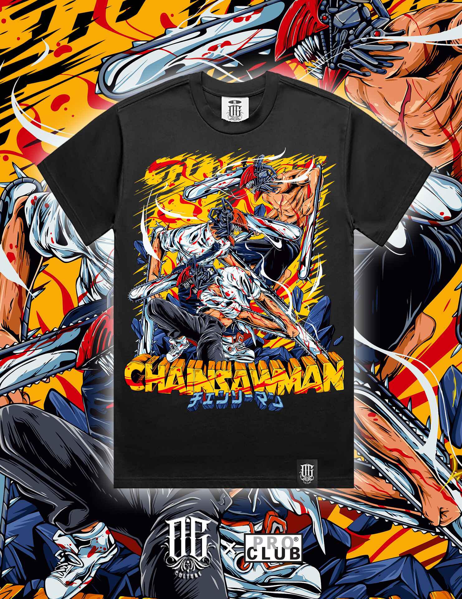 OG Culture X Pro Club Digital Printed Heavyweight Tee - Chainsaw Man