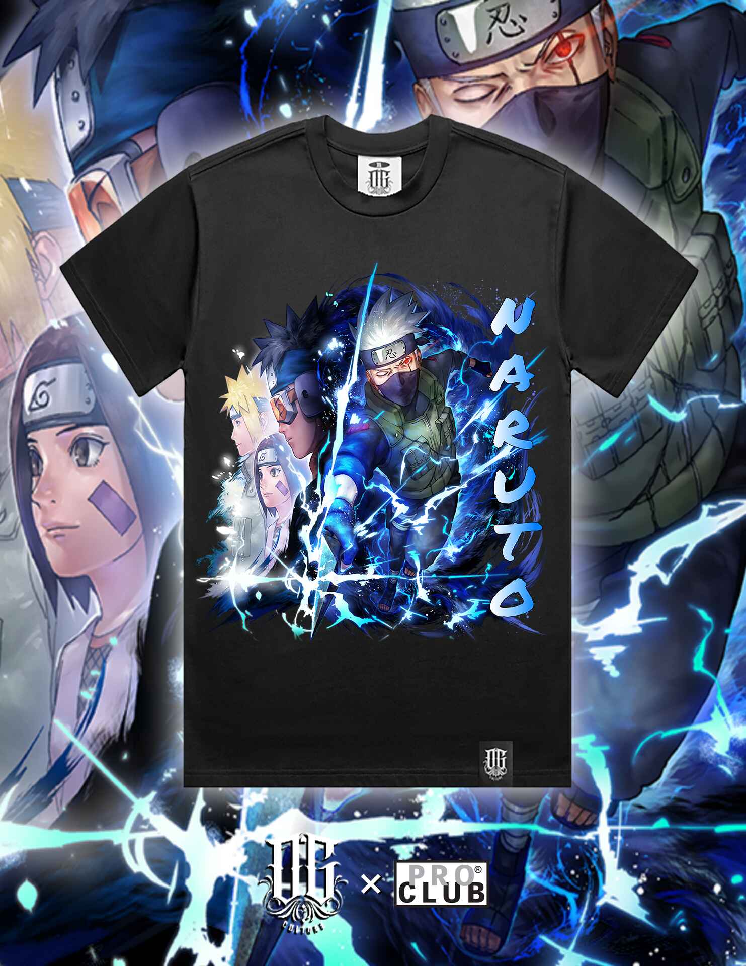 OG Culture X Pro Club Digital Printed Heavyweight Tee - Naruto Kakashi Hatake