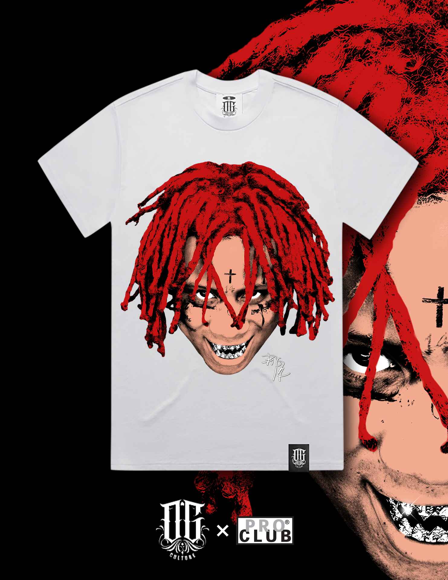 OG Culture X Pro Club Digital Printed Heavyweight Tee - Trippie Redd Portrait