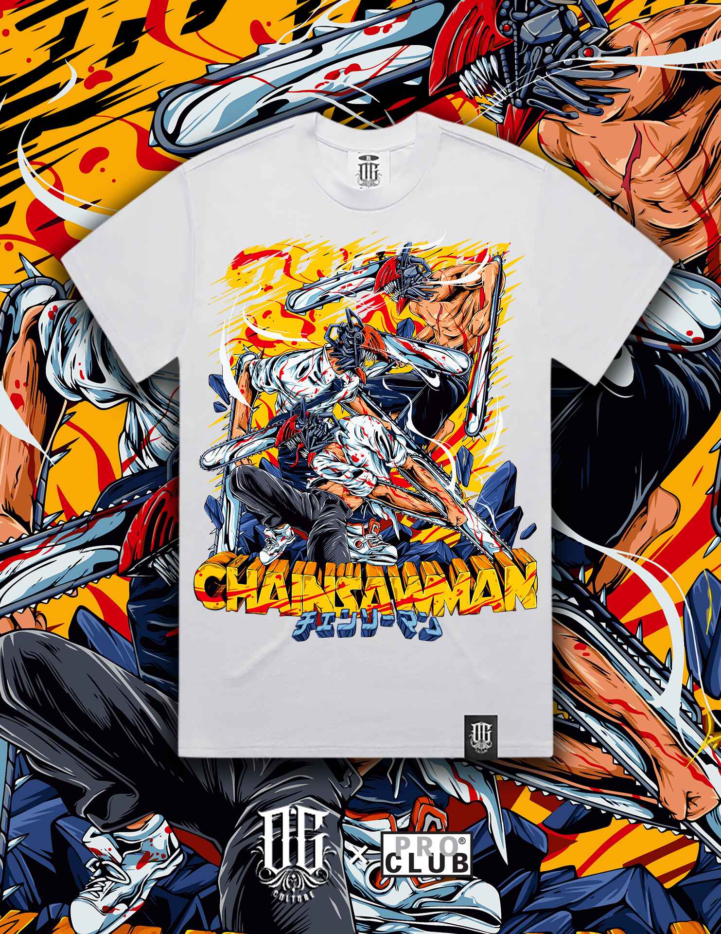 OG Culture X Pro Club Digital Printed Heavyweight Tee - Chainsaw Man