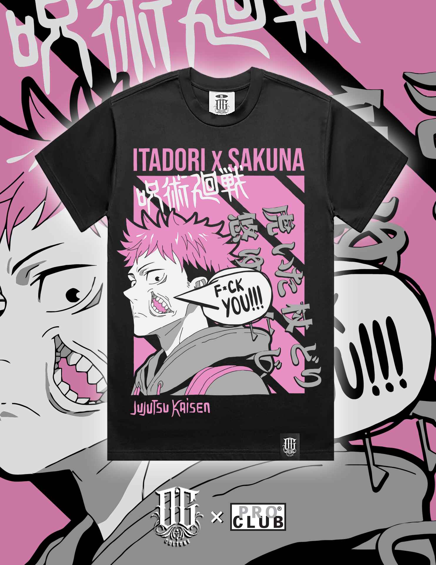 OG Culture X Pro Club Digital Printed Heavyweight Tee - Jujutsu Kaisen Itadori x Sukuna