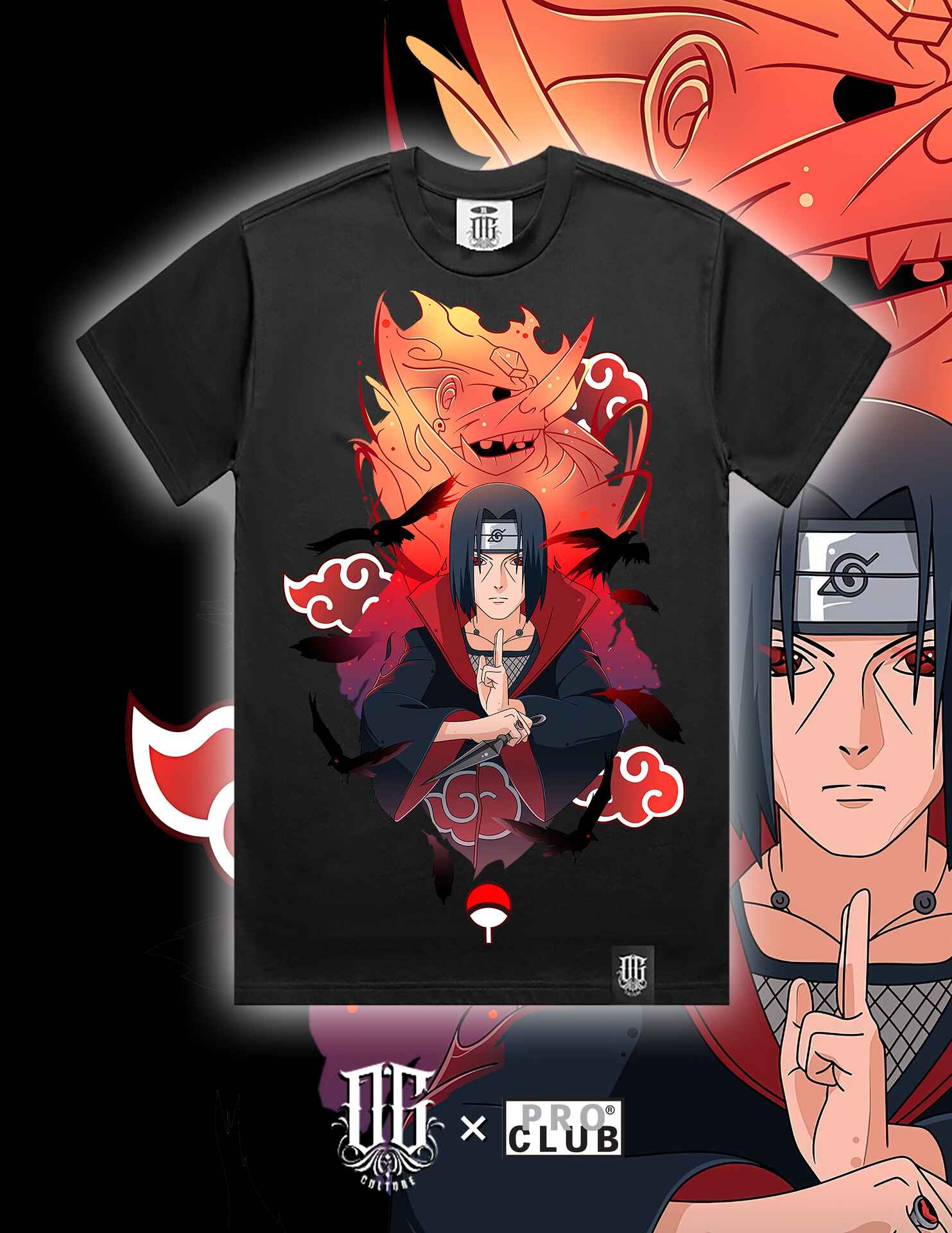 OG Culture X Pro Club Digital Printed Heavyweight Tee - Naruto Itachi Uchiha Move