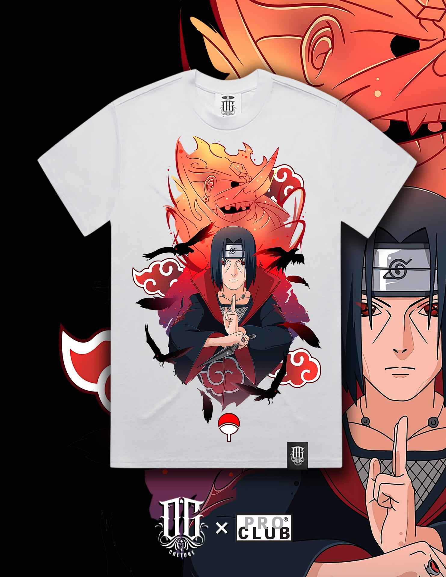 OG Culture X Pro Club Digital Printed Heavyweight Tee - Naruto Itachi Uchiha Move