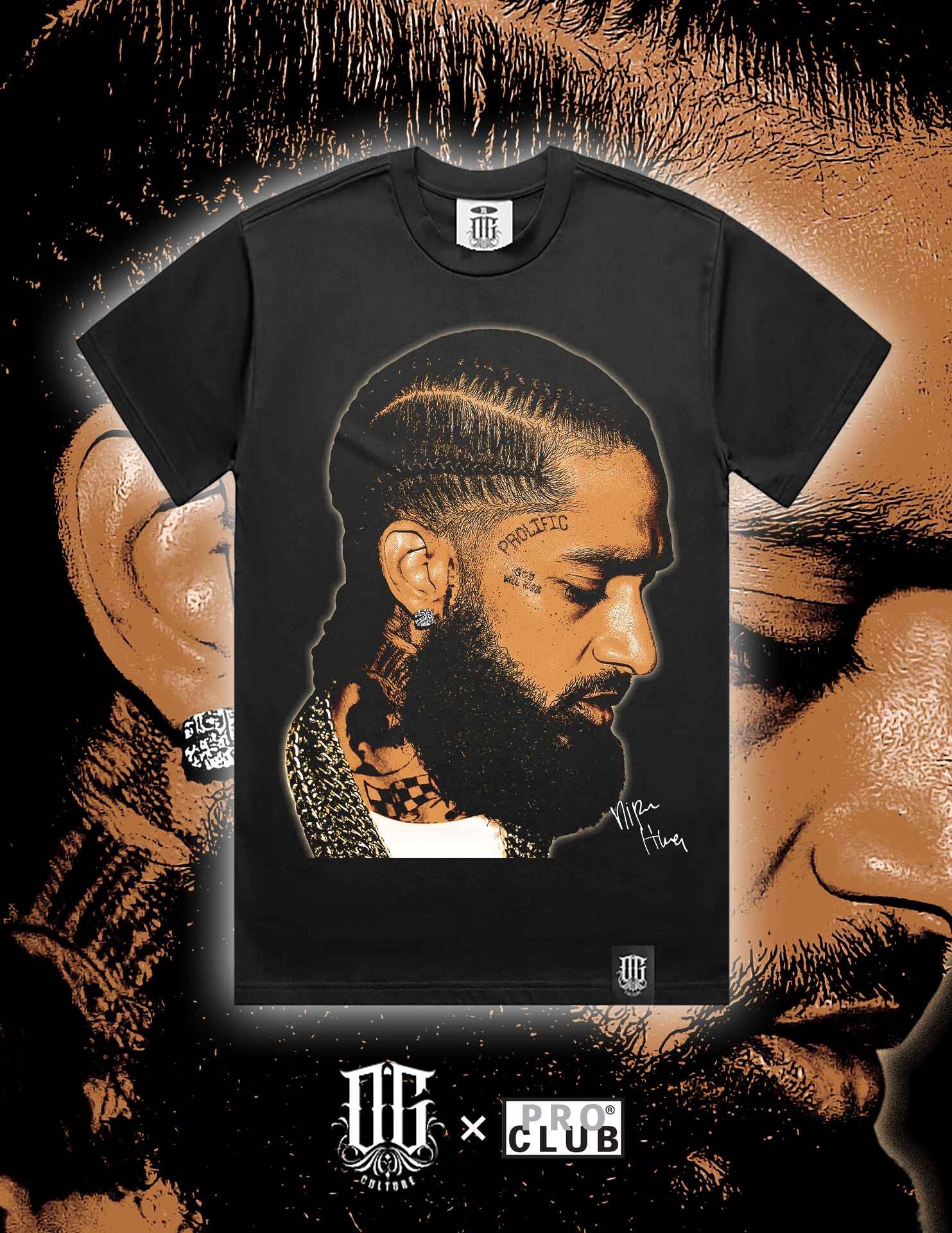 OG Culture X Pro Club Digital Printed Heavyweight Tee - Nipsey Hussle Portrait