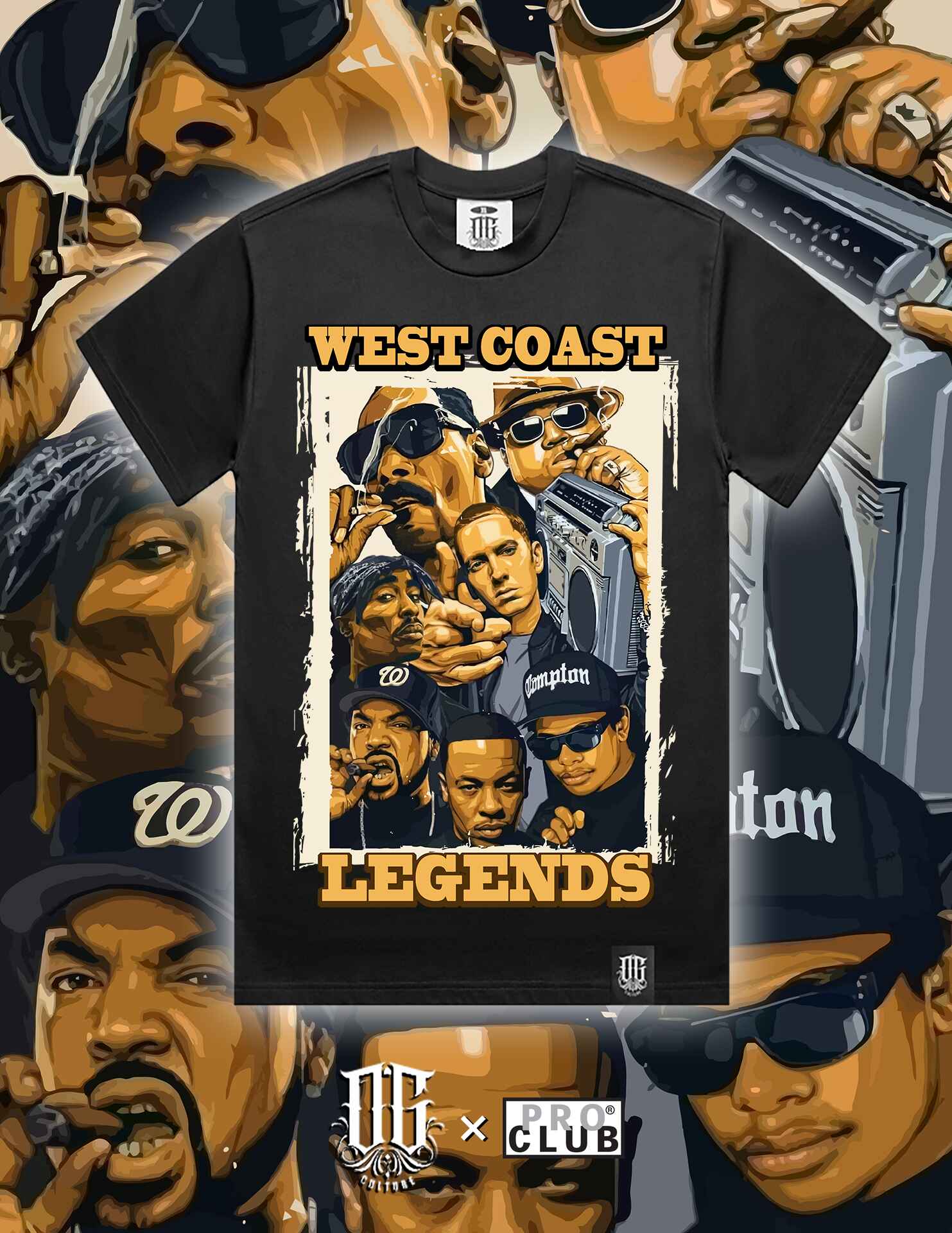 OG Culture X Pro Club Digital Printed Heavyweight Tee - West Coast Legends