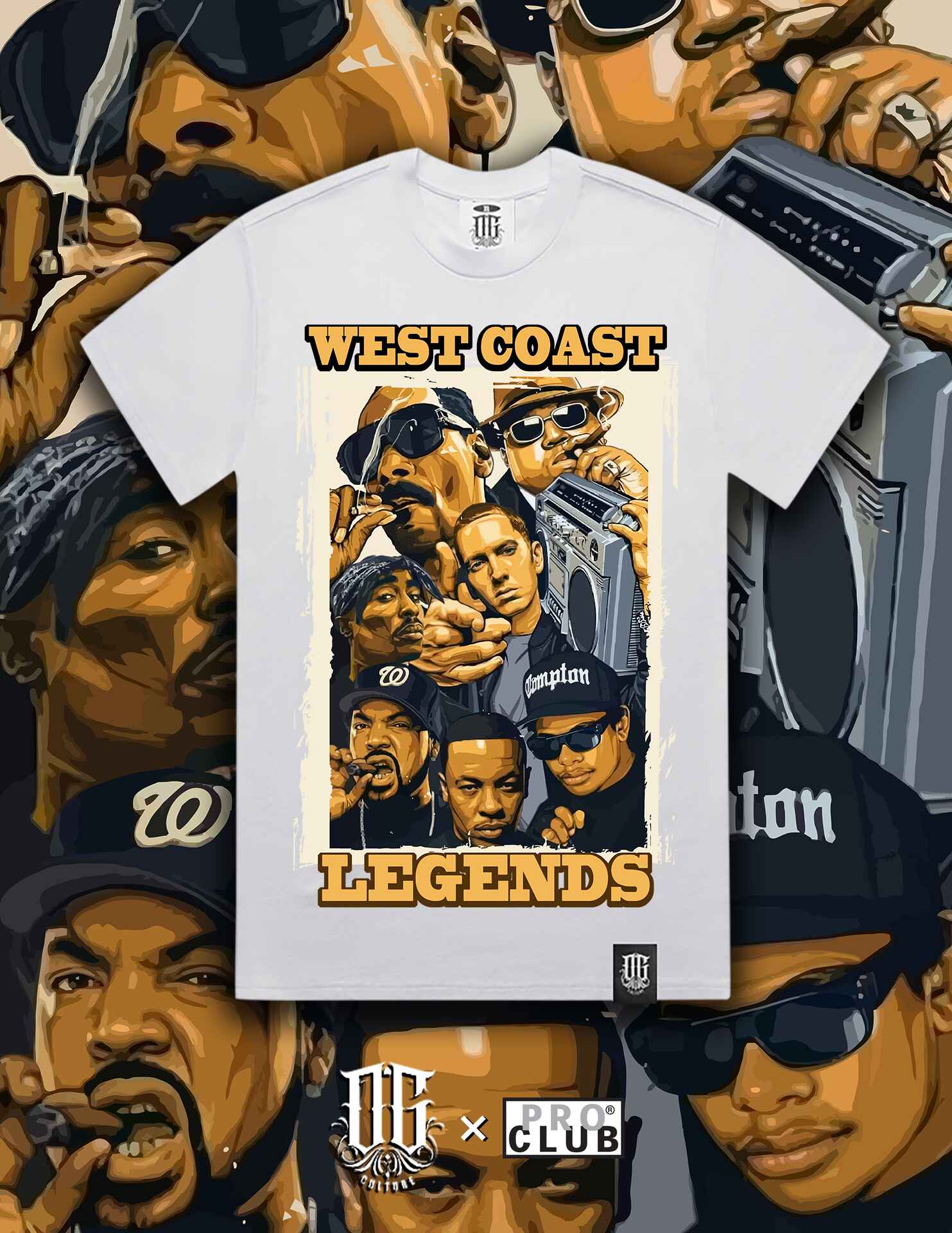 OG Culture X Pro Club Digital Printed Heavyweight Tee - West Coast Legends