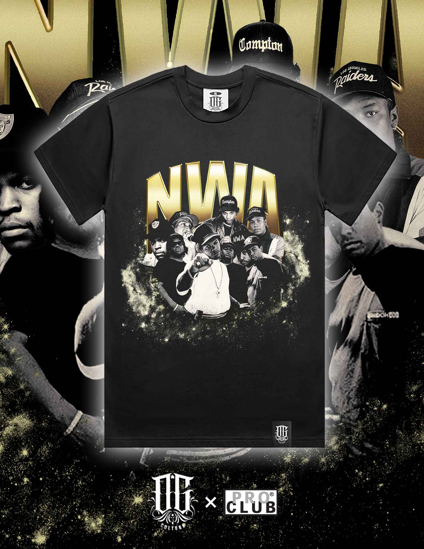 OG Culture X Pro Club Digital Printed Heavyweight Tee - NWA Gold