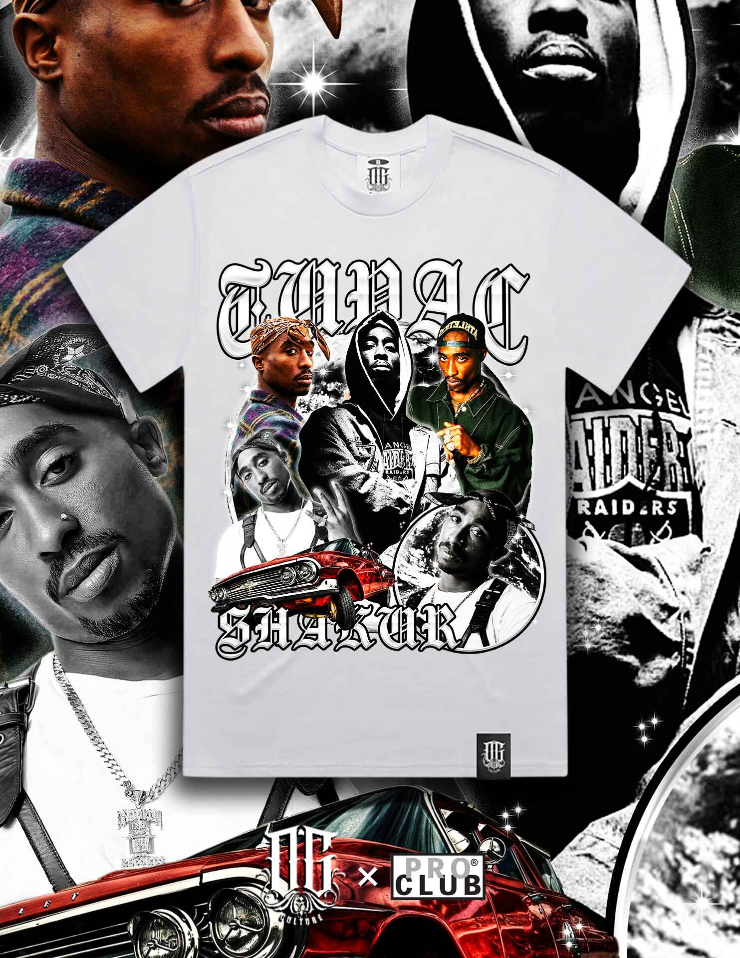 OG Culture X Pro Club Digital Printed Heavyweight Tee - 2pac Shakur 1971-1996